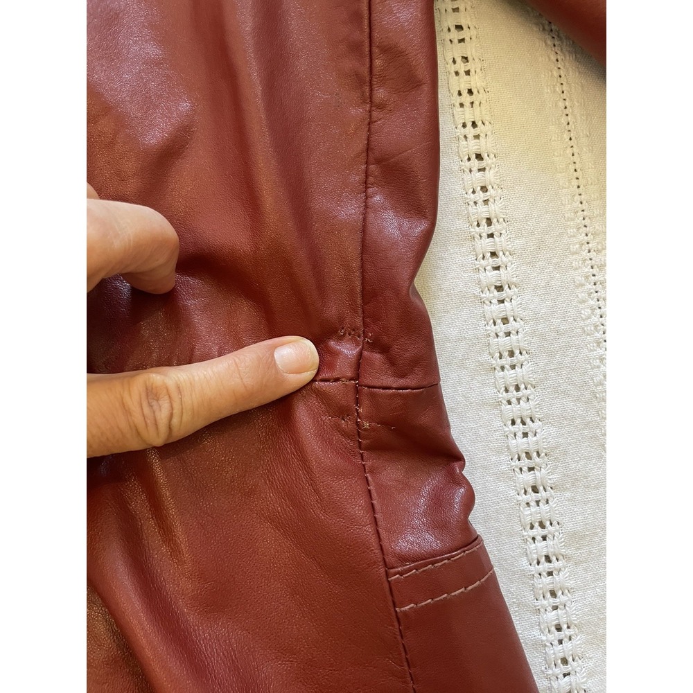 Vintage 70s Red Leather Trench Coat Maxi Long Duster Dagger Collar Uruguay S - Picture 12 of 16